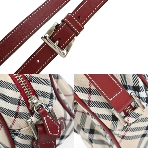 BURBERRY Logo Nova Check Shoulder Bag Canvas Leather Red Brown Japan 218-082525 - Picture 8 of 15